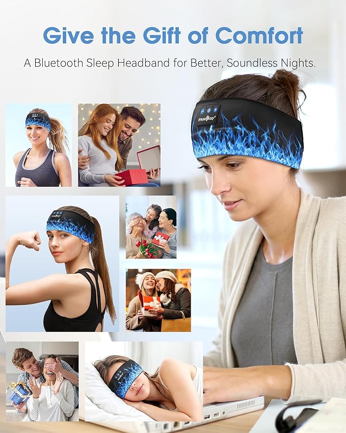 MUSICOZY Sleep Headphones Bluetooth Headband 5.4 Wireless Headband Headphones for Sleeping for Side Sleeper with Ultra-Thin HD Stero Speaker for Workout (Flame Red)