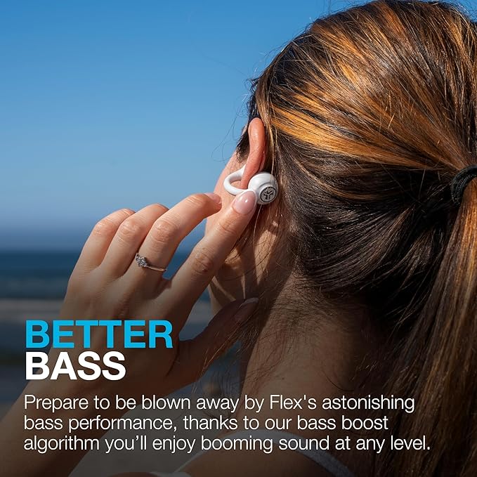 JLab Flex Open Earbuds, Clip-on Cuff Design, Wireless Open-Ear Audio Freedom Effortless Fit, Safe Listening, Bluetooth Multipoint, Customize with The App, Cloud White
