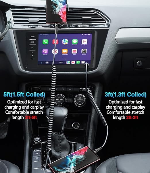 USB C to C Cable for Car 3FT&5FT, 100W Coiled USB C Fast Charging Cable for iPhone 16 Short USB Type C Cable for iPhone 17/16/15/Pro Max/Plus/Samsung Galaxy S23, Compatible All Type C Devices-Black