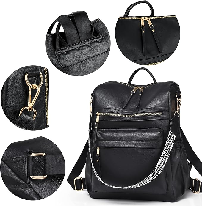 Dora & Liz Womens Backpack Purse Leather Fashion Travel Backpack Purse for Women Designer Ladies Shoulder Bags with Wristlet