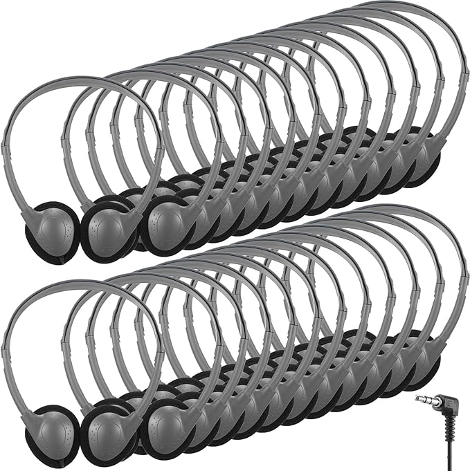 Konohan 30 Pack Kids Headphones Bulk for School Classroom Student Wired Headphones Adjustable with 3.5 mm Jack for Kids Adults(Grey)