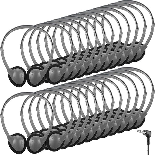 Konohan 30 Pack Kids Headphones Bulk for School Classroom Student Wired Headphones Adjustable with 3.5 mm Jack for Kids Adults(Grey)