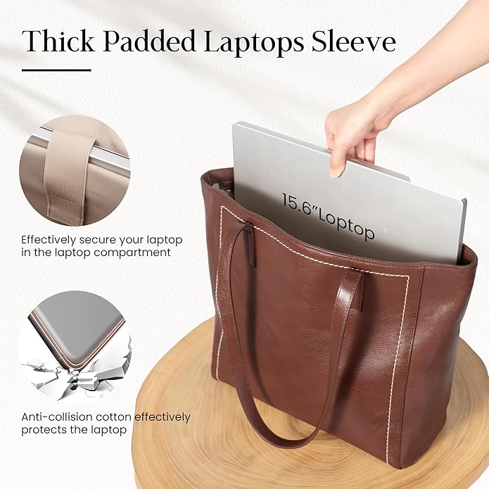 befen Vintage Genuine Leather Work Tote Bag for Women Large Tote Bag with Zipper Leather Purse and Handbags with Compartment