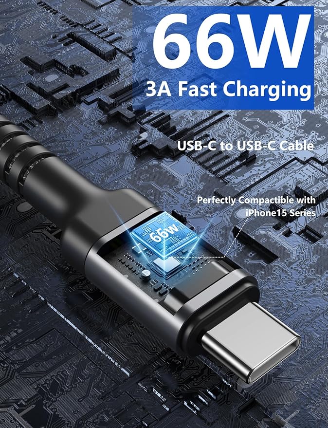 USB C to USB C Cable 10FT, 2Pack USB C Charger Cable, Long Type C Fast Charging Cable Nylon Braided USBC Charger Cord Compatible with iPhone 17/16/15/Pro/Plus/Pro Max/Samsung Galaxy S23/LG/Switch