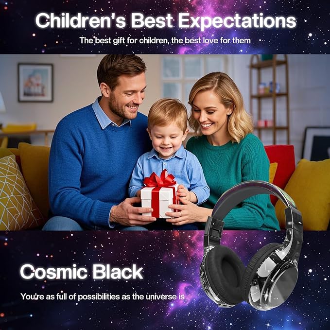 QearFun Kids Bluetooth 5.3 Headphones, Wireless Metallic Gradient Headset, Lightweight Foldable On Ear Headphones with Aux Cord, Fast Charging, Built-in Mic, for School/Travel/Tablet/iPad