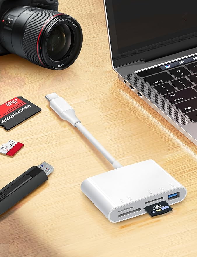 USB C SD Card Reader, 5 in 1 USB-C to Memory Card Adapter with SD MicroSD MS Memory Stick XD Picture Slots & USB Female Port Compatible with iPhone 15 iPad Mac MacBook Pro/Air/Mini Laptop