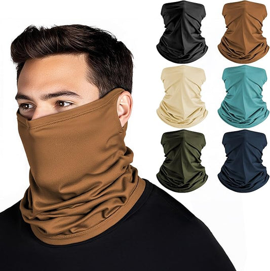 HONGTEYA 6 Pack Neck Gaiter Face Mask: Breathable Windproof Face Cover Balaclava High Elastic Earloop Bandana for Men Women