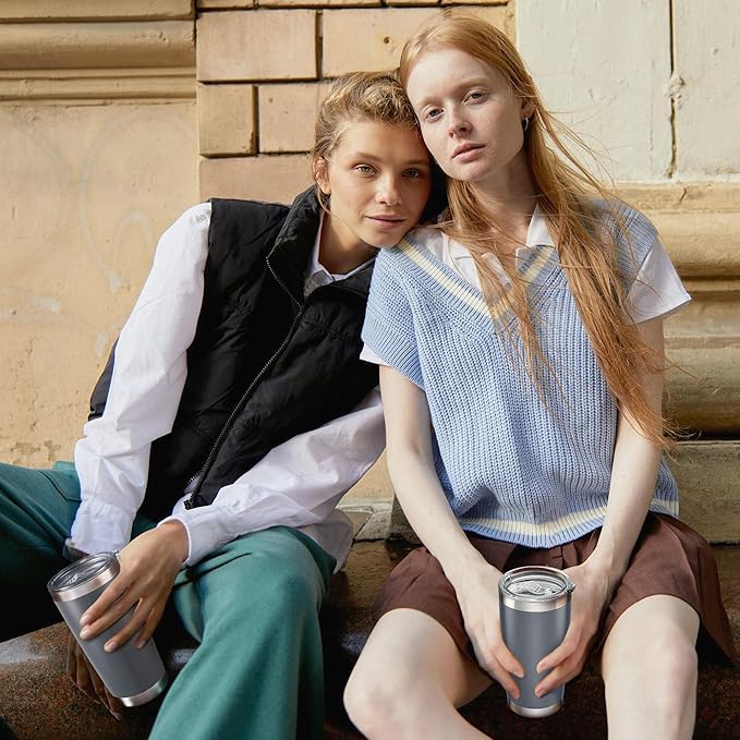 20 oz Tumbler with Lid Stainless Steel Insulated Tumblers Bulk Double Wall Vacuum Cups Powder Coated Travel Mug Keep Drinks Cold and Hot, Grey, 4 Pack