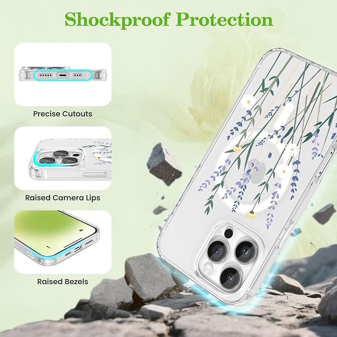 ZTOFERA for iPhone 16 Pro Max Magnetic Case Compatible with Magsafe,Aesthetic Floral Pattern Design Cute for Girl Women,Anti-Drop Protective Hard Phone Cover for iPhone 16 Pro Max-Lavender