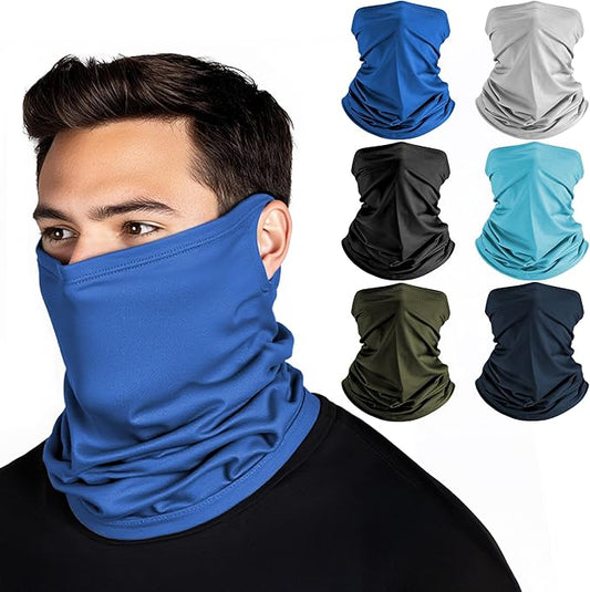 HONGTEYA 6 Pack Neck Gaiter Face Mask: Breathable Windproof Face Cover Balaclava High Elastic Earloop Bandana for Men Women