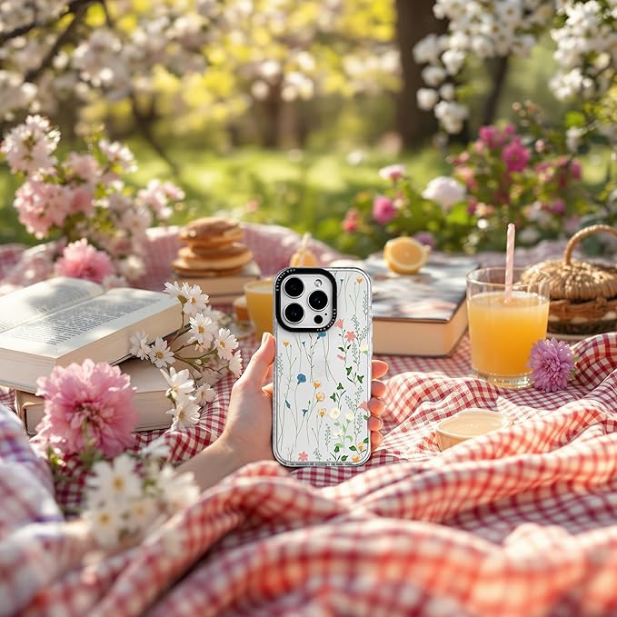 for iPhone 16 Pro Case, Delicate Wildflower Pattern, Military-Grade Drop Protection, Cute Soft Slim TPU Protective Cover with Camera Lens Protection for Women & Girls