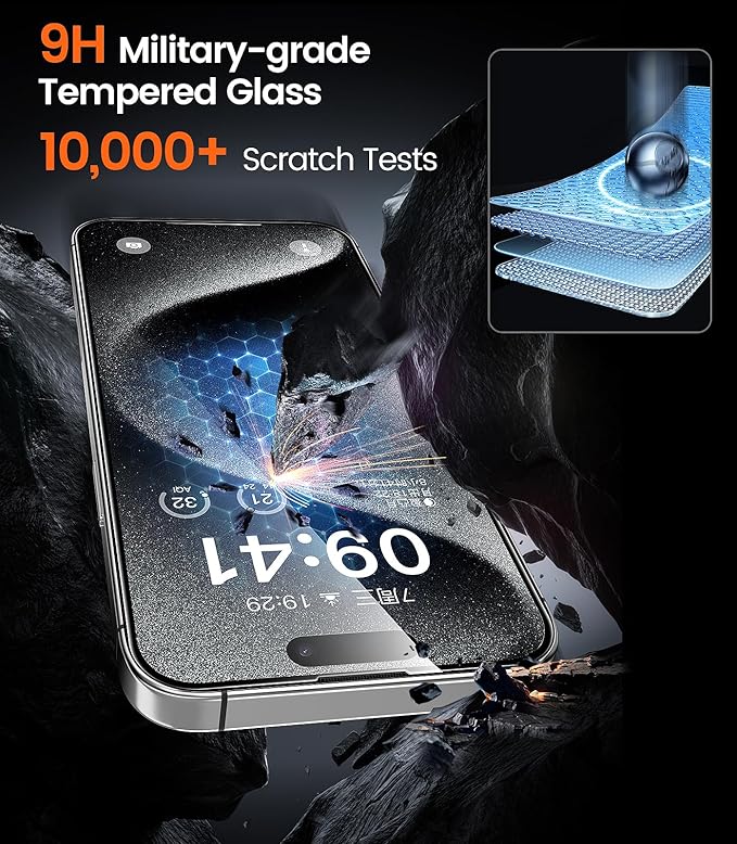 iGluz 4 Pack for iPhone 15 Pro Screen Protector with 2-Pack Camera Lens Protector[99.99%HD Clear][9H Tempered Glass][Bubble Free][Easy Installation][Smooth Touch][Anti-fingerprint],4+2 Dual Protection