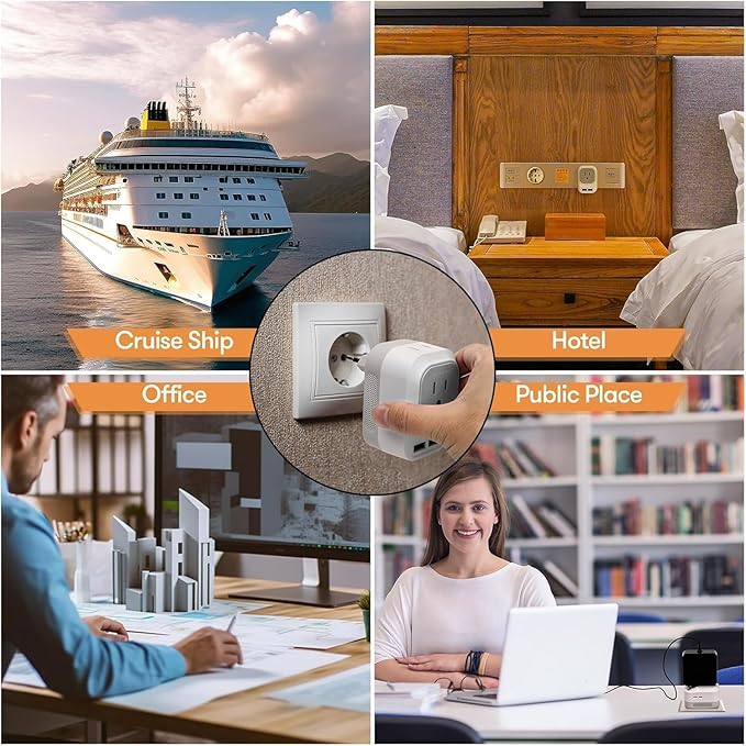 Mapambo Voltage Converter US to Europe Travel: International Universal Travel Adapter with Fast Charging 2 USB-A 2 USB-C Port Worldwide Power Converters Plug Combo for Spain Italy (White)