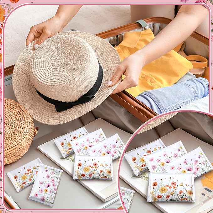 50 Pack Summer Flower Pocket Tissues Individual Packs Floral Pocket Facial Bulk 3 Ply Wildflower Wallet Travel Tissues for Summer Fall Wedding Party Supplies