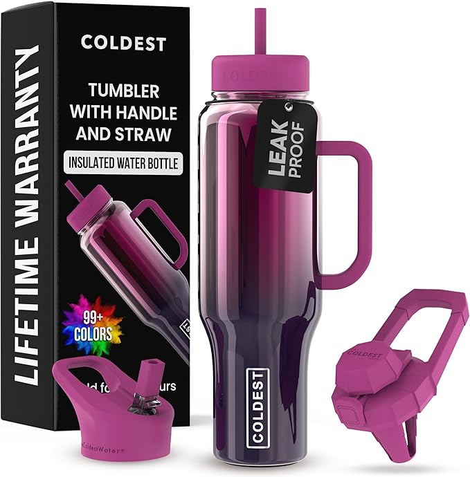 Coldest Tumbler with Handle and Straw - 100% Spill Proof Tumbler with Straw (3 Lids) - Stainless Steel Insulated Leakproof Tumblers for Women & Men - Cup Holder Friendly - 46 oz (Forbidden Nova)