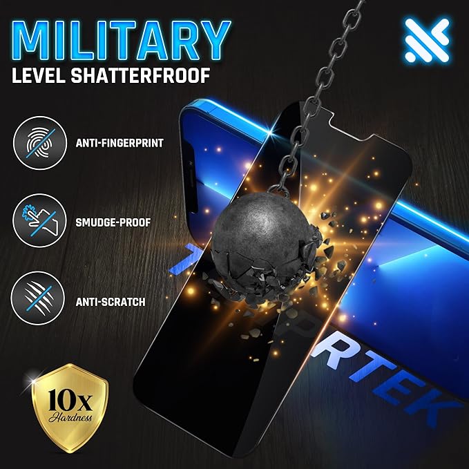 TEMPRTEK+ 2 Pack Privacy Screen Protector for iPhone 14 Pro Max | 9H+ Military Grade 3X Protection for iPhone 14 Pro Max Screen Protector | Anti Scratch/Spy | Bubble Free | No Glare | Case Friendly