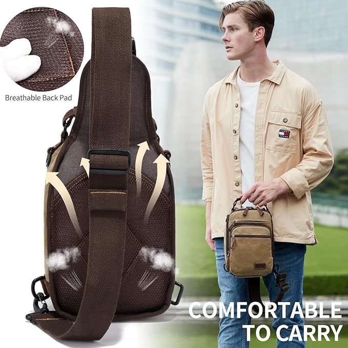 Nerlion Sling Bag for Men Waxed Canvas Crossbody Bag Chest Bag Water Resistant Shoulder Bag Casual Daypack