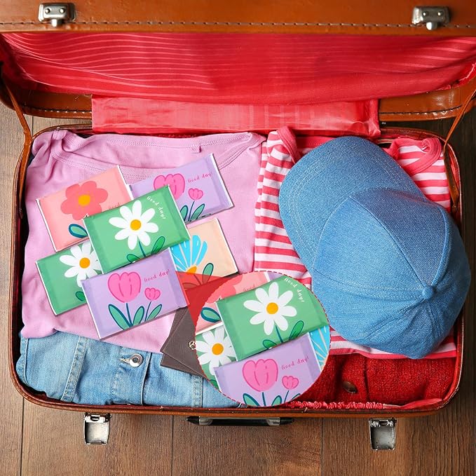 PerKoop 100 Pack Pocket Tissues Travel Slim Packs Small Facial Tissues Wallet Size Toilet Paper for Travel Guest Wedding Supplies, 4 Styles(Cute Floral)