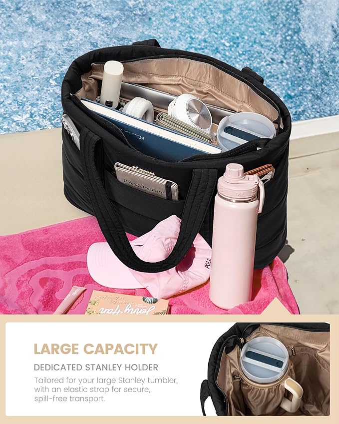 LOVEVOOK Tote Bag for Women, Large Puffer Work Tote Bag for 17.3 Inch Laptop, Lightweight Travel Bag with Zipper Gifts for Women