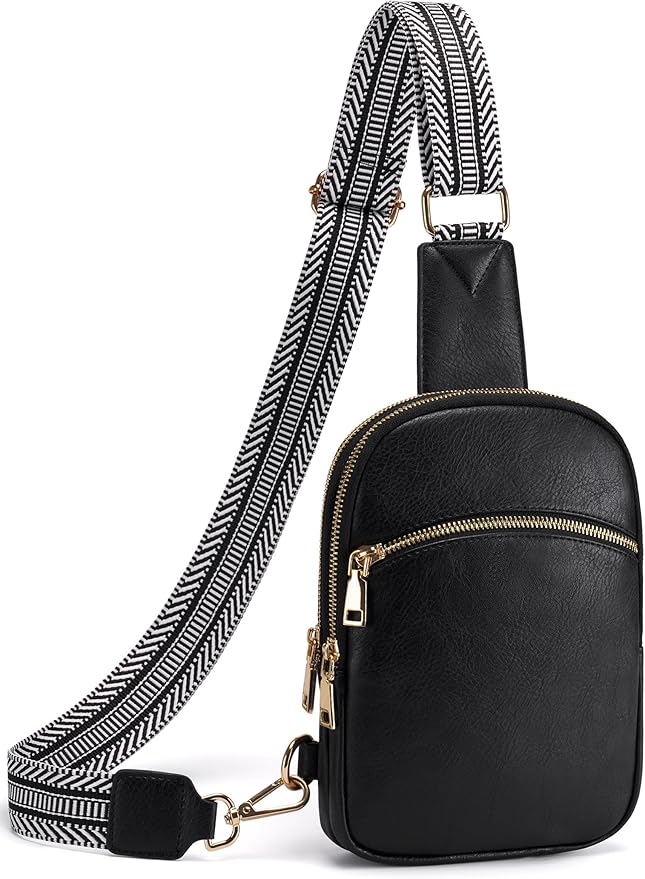 Yarnic Small Sling Bag for Women Men, Anti Theft RFID Cross body Purses,Vegan Pu Leather Chest Bag with Adjustable Strap for Travel Work (Black)