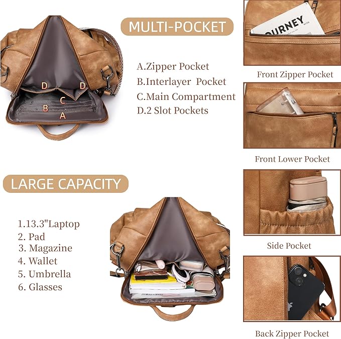 Dora & Liz Womens Backpack Purse Leather Fashion Travel Backpack Purse for Women Designer Ladies Shoulder Bags with Wristlet