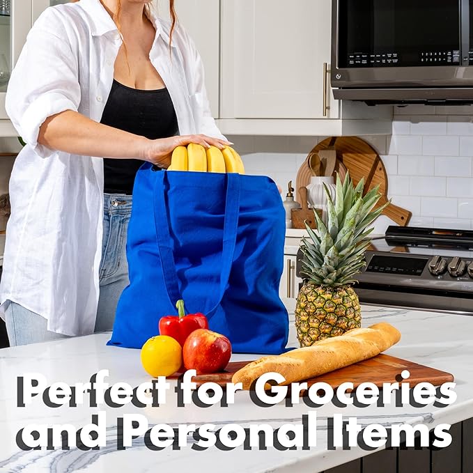 Carrywell |Not Made In China| 24 Pack Cotton Tote Bags, Lightweight Reusable Grocery Shopping Bag, Blank Bulk Cloth Totes with Handles, Great For Custom Screen Print and Gifts (15"x16")