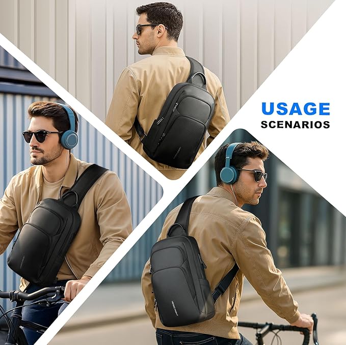 hk Sling Bag for Men with water bottles – Lightweight Waterproof Crossbody Bag with Tablet Pocket, Small Anti Theft Shoulder Bag with USB Charging Port for Daily Commute and Travel