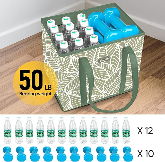 BALEINE 3Pk Reusable Grocery Bags, Foldable Shopping Bags for Groceries with Reinforced Bottom & Handles (Antique Foliage)