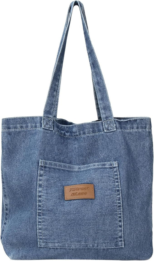 Denim Tote Bag for Women-Shoulder Handbag Perfect for Work Shopping,Hobo Bag