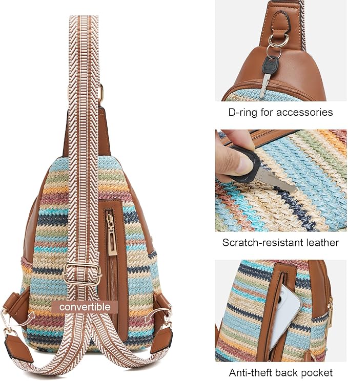 Womens Sling Bag Crossbody Bags for Women Vegan Leather Sling Backpack Daypack Fanny Pack Crossbody Purse Travel