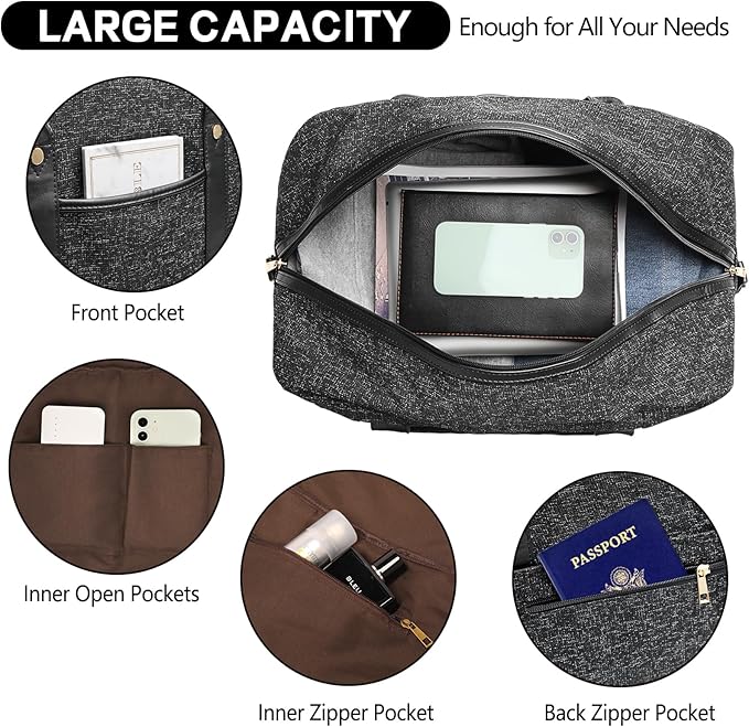 Weekender Bag for Women Canvas Overnight Bag Large Travel Tote Bag Carry on Shoulder Duffle Bag With Shoe Compartment,Perfect for Travel/Daily Use/Birthday Gift …