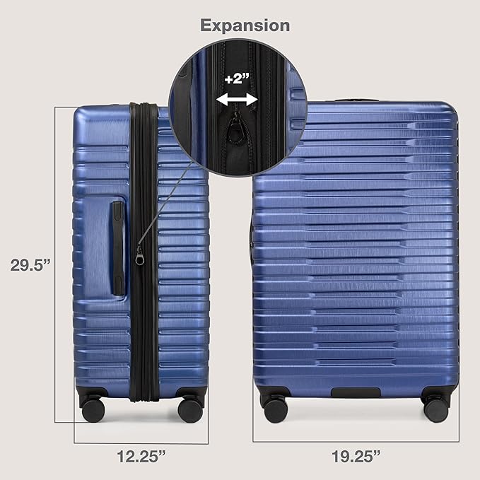 U.S. Traveler Boren Polycarbonate Hardside Rugged Travel Suitcase Luggage with 8 Spinner Wheels, Aluminum Handle, Navy, 3-Piece Set, USB Port in Carry-On