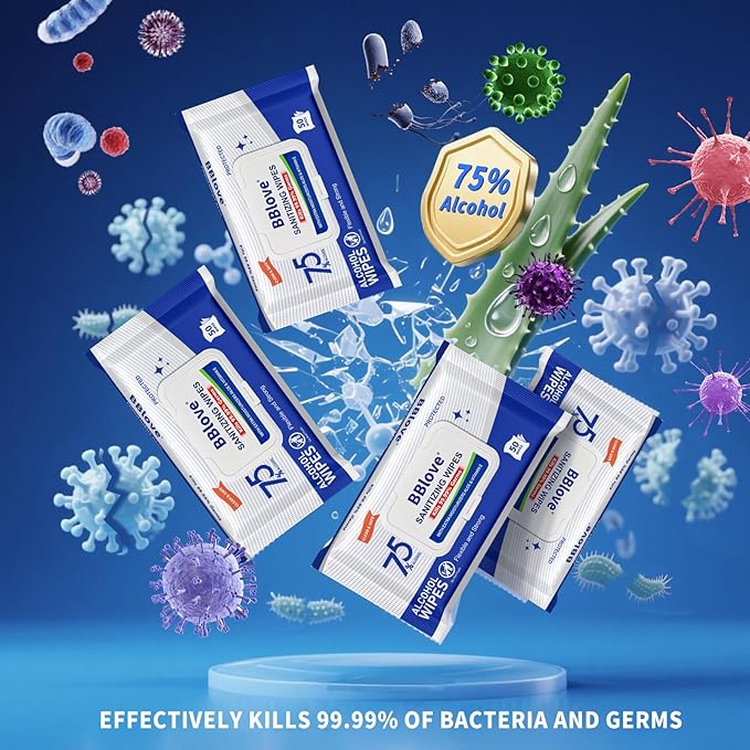 75% Alcohol Unscented Sanitizer Wipes, Moisturizing Hand Sanitizing Wet Wipes with Aloe Vera, 200-Count Bulk Pack with Travel-Friendly Design, 50 Count x 4 Packs