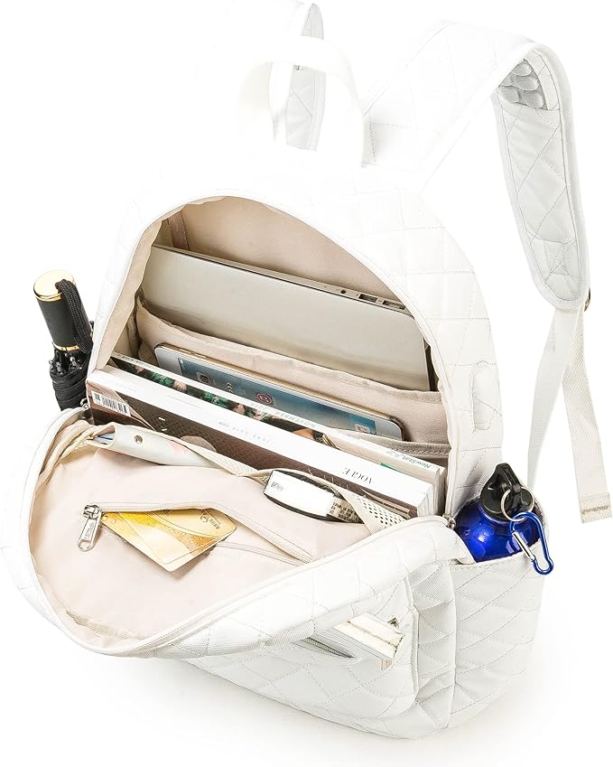 Kinmac Laptop Backpack with Massage Cushion Straps and USB Charging Port for Laptop Up to 15.6 Inch Men Women Travel Outdoor Backpack (White)