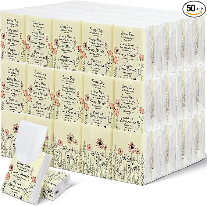 Ctosree 50 Pack Pocket Tissues Travel Packs Bulk 500 Sheet Small Tissues Pocket Packs 3 Ply Mini Travel Size Individual(Wild Flower)