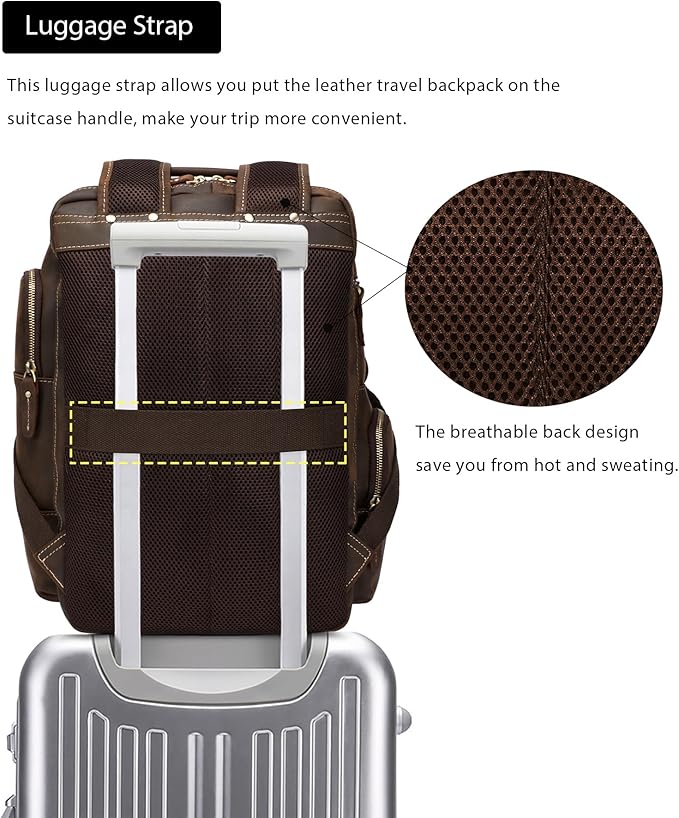 LANNSYNE Vintage Genuine Leather Backpack for men, 15.6" Laptop Backpack Travel Camping 24L Rucksack