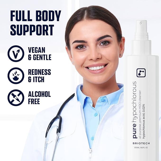 BRIOTECH Pure Hypochlorous Acid Spray and Cleanser, Original Premium HOCl Topical Solution, Multi-Purpose Cleaner, Family Approved & Pet Friendly, 8 fl oz (2 Pack)