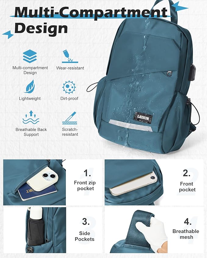 Small Sling Bag for Men Women - Lightweight Crossbody Backpack, Multipurpose Shoulder Bag, Compact Chest Daypack for Travel Hiking Gym Sport with USB Charger Port Peacock Blue