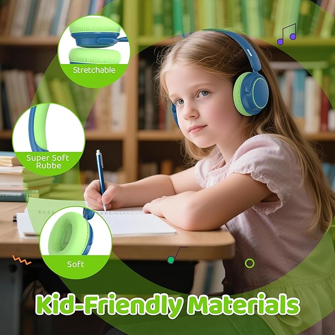 MIDOLA Active Noise Cancelling Kids Headphones Bluetooth 5.4 Wireless Volume Limited 85/94dB,Type C Fast Charging,Over Ear Foldable with Mic Aux Cord for Toddler Child Pad Tablet Green