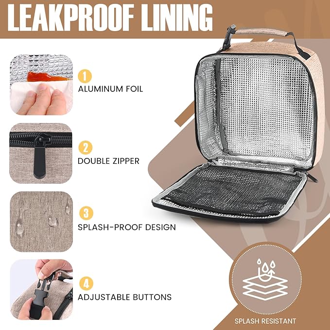 Lunch Bag for Men/Women, Reusable Lunchbox for Adult, Small Insulated Lunch box, Lunch Tote Bag for Office, Work, Picnic - Khaki