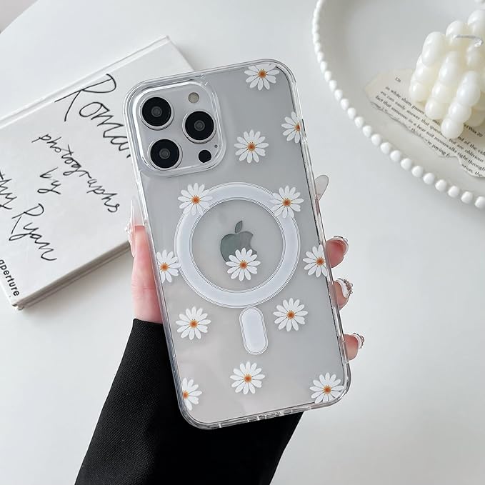 ZTOFERA for iPhone 14 Pro Magnetic Case Compatible with Magsafe,Aesthetic Floral Pattern Design Cute for Girl Women,Anti-Drop Protective Hard Phone Cover for iPhone 14 Pro-Daisy