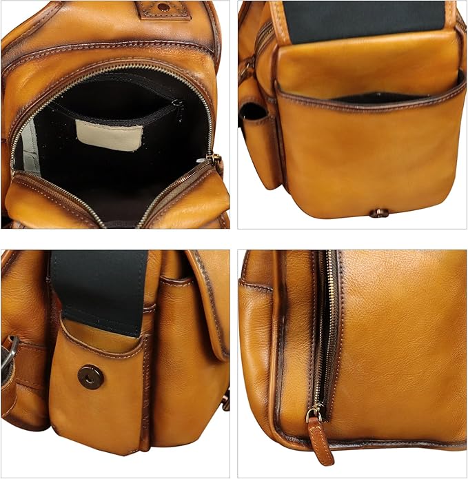 Genuine Leather Sling Bag for Men Women Chest Bags Crossbody Bag Vintage Sling Backpack Purses Hiking Sports Travel (Brown)