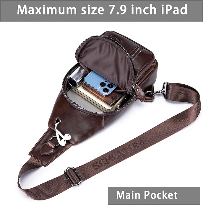 LUKZIJAES Genuine Leather Sling Bag for Men