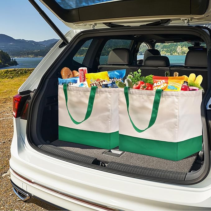 Canvas Reusable Grocery Bags Heavy Duty, 8.3 gal Foldable Large Canvas Tote Bag with Handles, Holds 60 lbs Shopping Bags, 3 Pack