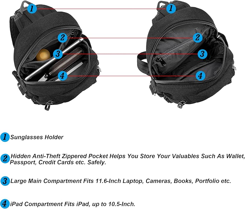 NICGID Sling Bag Chest Shoulder Backpack Crossbody Bags for Tablet Laptop Outdoor Hiking Men Women