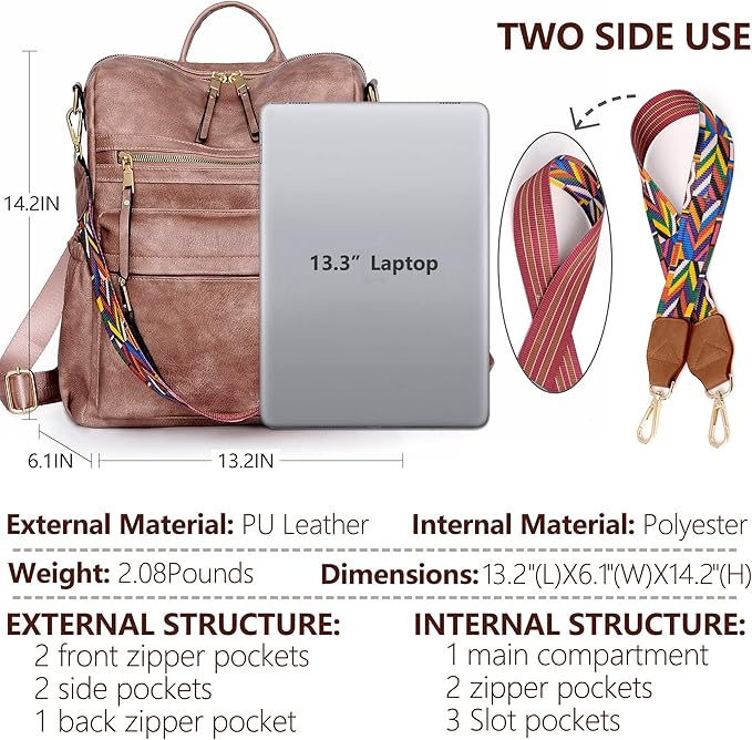Dora & Liz Womens Backpack Purse Leather Fashion Travel Backpack Purse for Women Designer Ladies Shoulder Bags