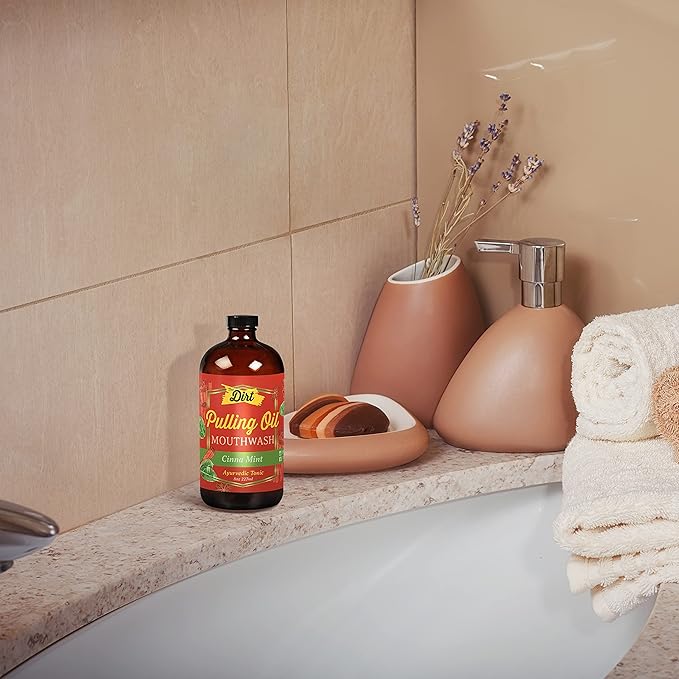 THE DIRT Oil Pulling Mouthwash - Gluten Free - Removes Plaque, Tartar, Bad Breath & Whitens Teeth (Cinna Mint, 8 Ounce)