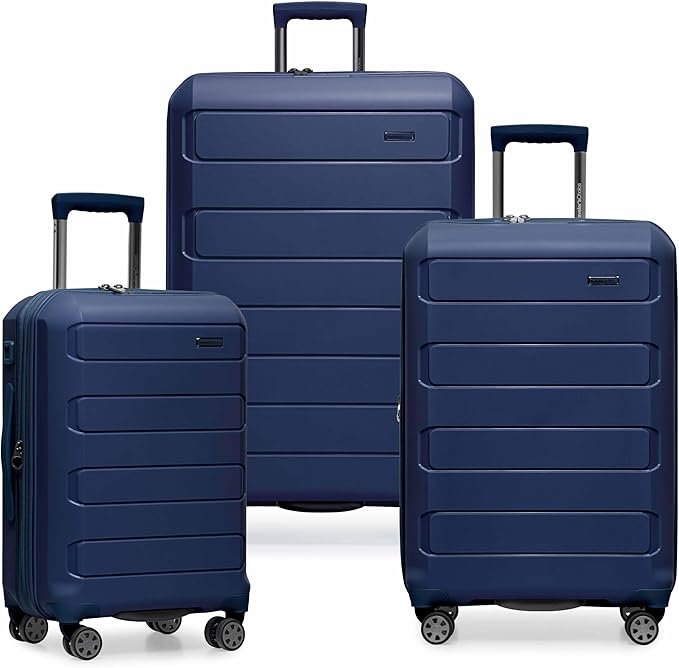 Traveler's Choice Pagosa Indestructible Hardshell Expandable Spinner Luggage, Navy, 3-Piece Set (22/26/30)