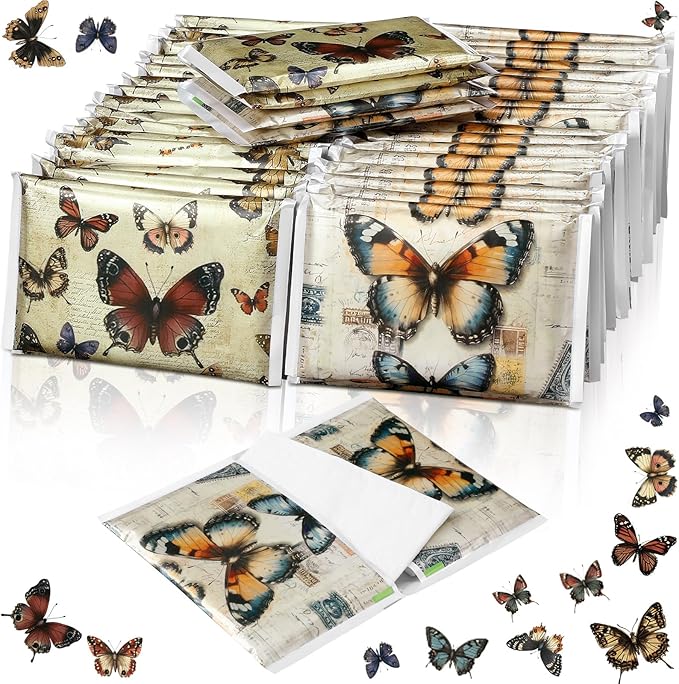 50 Pack Butterfly Pocket Tissues Individual Packs Retro Butterfly Pocket Facial Bulk 3 Ply Wallet Travel Tissues for Summer Wedding Party Supplies