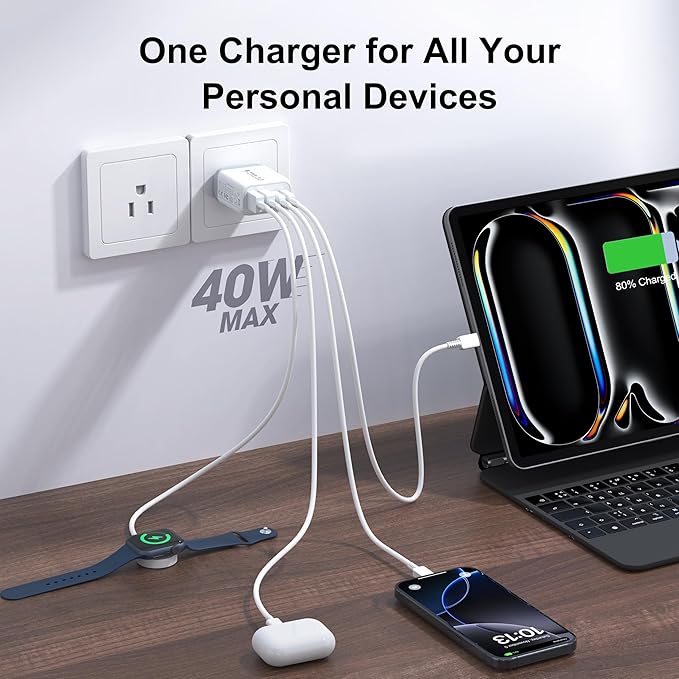 3 Pack USB Wall Charger,Fast USB C Charger Block 4 Port PD Power Adapter,QC Wall Plug Multiport Type C Charging Cube for iPhone 16 15 Plus 14 Pro Max 14 Pro 13 12 11, AirPods4，watch10 ultra2